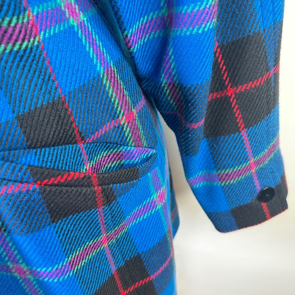 Escada‎ Margaretha Ley Vintage Blue Plaid Wool Cashmere Blazer Jacket Womens 42 - Picture 4 of 10